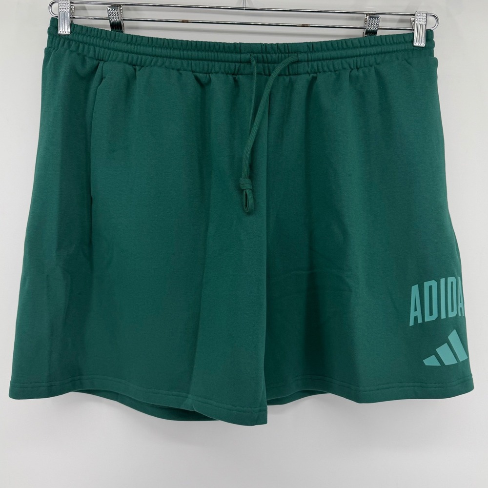 Adidas Shorts Men 3XL Green Collegiate Fleece Regular Fit JM1727 Logo Drawstring
